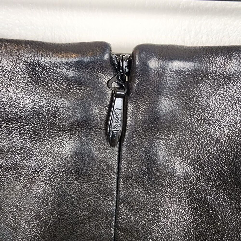 MICHELLE MASON | Leather Mini Skirt With Slit Sz 4 Black Asymmetrical Zip Staple - Picture 7 of 13